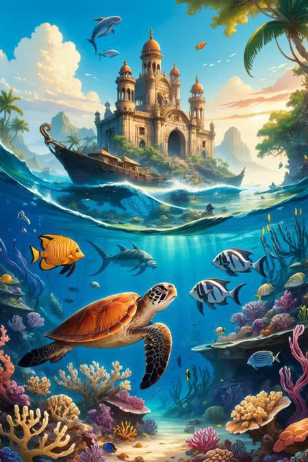 Beneath the shimmering surface of the ocean lies an extraordinary underwater realm, a testament to the wonders of the deep sea. Here, nestled amidst the azure waters, lies an ancient underwater city of mythical proportions. Its towering spires and intricate architecture speak of a civilization lost to the sands of time, a testament to the ingenuity and artistry of its long-forgotten inhabitants.
As one ventures deeper into this enigmatic underwater world, they encounter a myriad of rare and exotic marine life forms. Schools of iridescent fish dart through the crystal-clear waters, their vibrant hues creating a mesmerizing spectacle. Giant sea turtles glide gracefully past, their ancient wisdom reflected in their serene movements.
Amidst the underwater city's ruins, vibrant coral reefs teem with life. Exotic sea creatures, from delicate seahorses to majestic manta rays, call these reefs home. The coral itself, in all its kaleidoscopic glory, forms a living tapestry of colors and shapes, providing shelter and sustenance to a diverse array of marine species.
The underwater landscape is further adorned by towering underwater rock formations, sculpted by centuries of ocean currents and tides. These majestic seascapes create a dramatic backdrop to the thriving ecosystem below, adding to the sense of wonder and awe that permeates this mysterious underwater world.
In this strange and wondrous underwater realm, the boundaries between reality and fantasy blur, inviting explorers to delve deeper into its depths and uncover the secrets that lie hidden beneath the ocean's surface.
<lora:add-detail-xl:0.85>,
<lora:EnvyBetterHiresFixXL01:1.0>,
<lora:extremely_detailed:1.0>, extremely detailed, <lora:ral-anmwrlds-sdxl:0.8>, ral-mtclniscp,