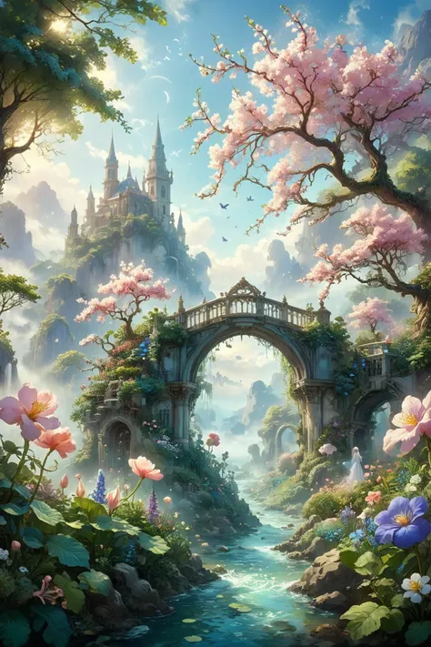 An enchanting garden of floating islands suspended in the sky. Each island, lush with greenery and blooming flowers, is connected by wispy bridges of wind and mist. Gentle breezes carry petals and leaves through the air, creating a surreal and dreamlike atmosphere. Soft pastel colors, intricate details, vibrant, serene, fantasy landscape, high detail, artistic, imaginative, magical.
<lora:ral-mtclniscp-sdxl:0.75> ral-mtclniscp,
<lora:add-detail-xl:1.0>,
<lora:EnvyBetterHiresFixXL01:1.0>,
<lora:extremely_detailed:1.0>, extremely detailed,
<lora:EldritchMixIllustration_1.0:0.45>,
<lora:zavy-cntrst-sdxl:0.6> dark, chiaroscuro, low-key,