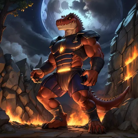 score_9, score_8_up, score_7_up, score_6_up, score_5_up, score_4_up,
8K CGI video game, powerful muscular build, muscular male, bara, side lighting, rim lighting, cinematic lighting, In'ei, (highly detailed), (Masterpiece), beautiful details, crisp, chiaroscuro, anime style, digital illustration, deep metallic colors, bright vivid colors, intricate detail, detailed background,
(character is (genghis rex, colored skin, red skin, dinosaur, tyrannosaurus rex, muscles, muscular, dinosaucers, futuristic armor, armor, sharp teeth, colored lines, villain, )),
((in the style of and art by racoon21, null ghost, taran fiddler, ruaidri, yupa, kiyosan, jiandou, darkgem, ReptileCynrik, FrAnubis, Pino Daeni, Raphael, Leonardo da Vinci, midjourney, Thomas Kinkade, James Gurney, Frank Lloyd Wright, )),
<lora:GenghisRex:0.85> <lora:add_detail:0.35> <lora:add_sharpness:0.15> <lora:EyesGen:0.25> <lora:YQ_MaterialEnhancer_:0.35> <lora:waterVFX:0.35> <lora:warmcolor_last:1> <lora:Night:0.35> fantasy,night,tree,Medieval fantasy world,Moonlight at night,wilderness,night