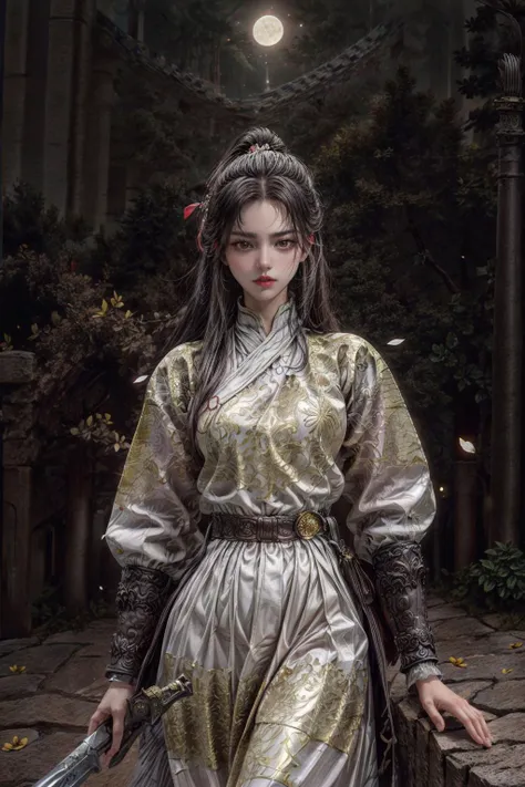 <(best quality, extremery best quality, masterpiece:1.4), (realistic, intricate details:1.4), (photorealistic:1.4), (extremely intricate:1.4), highres, ultra highres, ultra detailed, ultra-detailed, absurdres, incredibly absurdres, extremely detailed, high quality, high resolution, hyperrealistic, ultra-realistic, hyper-detailed, top quality, best, fine detail, massive detail, Highly detailed, extreme detailed, highest detailed, high-res, absolutely resolution, reflection, (refraction:1.4), (hyperrealism:1.4), ultra realistic details, highly intricate details, insane details>, BREAK, (1girl:1.3), solo, looking at viewer, (young cute beautiful 18-year-old girl:1.4), 3d face, (hand of Guido Daniele:1.4), beautiful girl, Beautiful face, pretty, girlface, kpop idol,  supermodel, stunning innocent symmetry face, perfect body, medium breast, slim waist, slim legs, (high detailed skin:1.5), glowing eyes, goddess, natural skin texture, shiny skin, White skin, Beautiful detailed face, detailed face, real skin texture, cute delicate face, finely detailed face, golden ratio, golden ratio face, expressive eyes, perfect face, perfect skin, flawless face, clear face, shiny hair, pale skin, Proper body proportion, perfect anatomy, realistic skin texture, luscious lips, glossy lips, natural makeup, beautiful bright pupils, slender figure, intricate eyes, detailed pupils, detailed face and eyes, longeyelashes, blush, good hand, perfect hands, pretty face, beautiful female bodies, finely detailed skin, oily shiny skin, clean facial features, an extremely delicate and beautiful, cute & girly, beautiful detailed eyes, stars in the eyes, detailed simmetric eyes, perfect smooth skin texture, BREAK, (((((brilliant colors, (white robe, chinese clothes, (Bracers:1.2), white robe, chinese clothes, sexy, slim, in the style of energetic movement, low-angle, long hair, gray hair, white hair, purple eyes, sword, ((holding sword)), blue flames, glowing weapon, light particles, wallpaper, chromatic aberration:1.4), goddess women, aura, most beautiful artwork in the world, atmosphere:1.2), (dramatic, gritty, intense:1.4), (depth of field:1.7), (palace, plum blossoms, a girl in hanfu, mountain, river, old tree, pine trees, birds, moss, there is white cat sitting near girl:1.2), (ornaments detailed, traditional clothes, water, chinese clothes, sash, tree, petals, hair ornament, floating hair, rock, falling petals, flower, chinese traditional architecture, ancient art, chinese style, Chinese, lake background, chinese buildings, misty lake, ancient chinese background, after the rain, wet grass and trees, waterfall, flying splashes, flying petals, leaves, bloom, bloom effect, surrounded by heavy floating petal flow, petal, leaves falling from the tree, peaceful atmosphere, mountainous backdrop, authentic cultural experience, quiet whispers, hushed conversations, tranquil silence, crisp air, soulful melodies, a sense of belonging, bonding with nature, quiet reflection:1.3), (long_hair, mountain background, forest,  river in background, landscape, water reflection:1.3), slow-motion action sequences, surreal details, charging forward, (light anger:1.4), ( absurdly long hair:1.5), ((The girl looked disgusted)), (long legs:1.3), A shot with tension, (Visual impact, giving the poster a dynamic and visually striking appearance:1.2), impactful picture, (joshua middleton comic cover art, hypermaximalist, instagram contest winner, fashion color scheme,  trending on cgsociety, playful illustrations, imaginative overlays, artistic fusion, fantastical scenes, evocative narratives, striking visuals:1.3), (Glowing ambiance, enchanting radiance, luminous lighting, ethereal atmosphere, mesmerizing glow, evocative hues, captivating coloration, dramatic lighting, enchanting aura:1.2), (moon, melanchonic soft light, photorealistic faces, moody lighting:1.4), (night, Night time,  moon light,  Golden Hour, sky, landscape, stars, starry, galaxy sky, milky way, night sky full of stars:1.2), (braids, floating hair, rock, bloom, bloom effect, random patterns, energetic movement, bold colors, dynamic texture, spontaneous creativity:1.2), (blush, Pink lips, Pink lip colour, flat bangs:1.4), (long_hair, outdoors:1.3), (breeze, dust is drifting, ethereal, scenery, nature, mysterious background, fog, wind:1.2),  (iridescent colors, Iridescence, mysterious, fantasy background, fantasy, open mouth:1.2), (Luminescent Particles:1.3), (fullbody:1.2), (eye focus,  face focus, character focus, close-up face:1.2), (dutch angle,  cowboy shot:1.3), colorful refraction)))), BREAK, <hyper realistic DSLR photo, Nikon D5, cinematic portrait, portrait, ultra sharp, analog film photography, film emulation, bokeh, blurry noise background, watercolor, available light, detailed light,  volumetric fog,  beautiful lighting,  Rembrandt lighting,  Cinematic, pixel art,  game art,  key visual,  surreal,   PBR Texturing,   Anisotropic Filtering, Maximum Clarity And Sharpness, Albedo And Specular Maps, Multi-Layered Textures, Surface Shading, Sub-Pixel Convolution,  Sub-Pixel Convolution,  Accurate Simulation Of Light-Material Interaction, blurry foreground, broad light, volumetric light effect, matte painting, perfectly defined features, volumetric lighting, Tone Mapping, Lumen Reflections, Global illumination, Ray Tracing, Screen Space Global Illumination, Accent Lighting, 32k, Natural Lighting, volumetric, cinematic masterpiece, Rule of thirds, high dynamic range, Multi-exposure HDR capture, cinematic render, game cg cinematic, atmospheric perspective, movie scene, epic dynamic frame, motion blur, ((cinematic look, Film look)), rim light, 4k textures, adobe lightroom, photolab, hyperdetailed, exposure blend, professional color grading, professional color correction, aerial perspective, particles and dust in beams of light, cinematic scene, dynamic lighting, sharp details, lomography, soft focus, light leaks, bold hues, atmospheric depth, (explosive light and shadow:1.2), aesthetics, intricate designs, ultra realistic digital art, (zentangle, mandala, tangle, entangle), (fractal art), elegant, vivid colours, floating particles, particles, epic, (ink drawing, oil painting detailed), RAW, huge filesize, extremery detailed CG, Photo, 8k uhd, cinematic atmosphere, trending on artstation, award-winning glamour photograph, highly detailed photo, official art, beautiful and aesthetic, unity 8k wallpaper, beautiful, highly detailed CG illustration, best illustration, intricate, Amazing, emotional, analog, painting, digital painting, concept art, Oil Painting, illustration, Classical art, Renaissance, Romanticism, Neoclassicism, Color Palette, depth and contrast, Vibrant colors, saturated, rich saturation, color harmony, vivid palette, concept-art, design style, detail character, concept render, colorful, analog photography, dreamy atmosphere, specular highlights, atmospheric lighting, (dynamic angle, dynamic pose :1.3), (shiny, clothes reflecting light, lens flare, bloom effect, light particle, lens glare:1.3), realistic light, realistic lighting, cinematic light, (cinematic lighting), light in the face, soft lighting, saturated colors, detailed background, sharp focus, 8k high definition, perspective, Master Composition, roughness, post-processing, soft shadows, realistic shadows, ambient occlusion, ray-tracing, subsurface scattering, photon mapping, physically-based rendering, octane rendering, unreal engine 5, ue5 rendering, Adobe After FX, dslr, RTX, Best character details, radiosity, sharp, antialiased, RAW photo, HDR, 8k, 4k, (((Photographed by Roger Deakins, using a RED Monstro 8K VV camera and a series of high-end lenses))), ((Hasselblad photography)), (film grain:1.4), Kodak portra 400, ((Fujifilm X-T5)), professional photograph, caustics, Broad lighting, diffuse lighting, rim lighting, two tone lighting, textile details, visible pores, high resolution scan, professionally color graded, photographic reality, automatic white balance, best lighting, detailed shadow, high contrast, strong light and shadow>, (PureErosFace_V1:0.4), (ulzzang-6500:0.6), <lora:epiNoiseoffset_v3:2>, <lora:add_detail:0.6>, <lora:hipoly_3dcg_v7-epoch-000012:0.6>, (kbxll:0.6), <lora:more_details:0.6>,  <lora:Chinese clothing, Feiyu outfit:1>