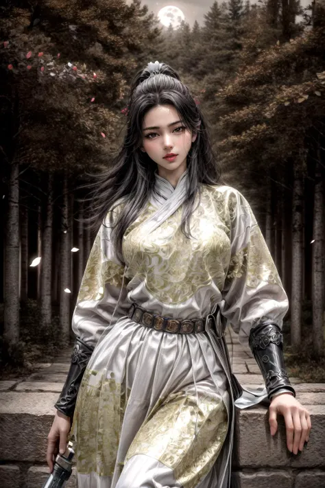 <(best quality, extremery best quality, masterpiece:1.4), (realistic, intricate details:1.4), (photorealistic:1.4), (extremely intricate:1.4), highres, ultra highres, ultra detailed, ultra-detailed, absurdres, incredibly absurdres, extremely detailed, high quality, high resolution, hyperrealistic, ultra-realistic, hyper-detailed, top quality, best, fine detail, massive detail, Highly detailed, extreme detailed, highest detailed, high-res, absolutely resolution, reflection, (refraction:1.4), (hyperrealism:1.4), ultra realistic details, highly intricate details, insane details>, BREAK, (1girl:1.3), solo, looking at viewer, (young cute beautiful 18-year-old girl:1.4), 3d face, (hand of Guido Daniele:1.4), beautiful girl, Beautiful face, pretty, girlface, kpop idol, supermodel, stunning innocent symmetry face, perfect body, medium breast, slim waist, slim legs, (high detailed skin:1.5), glowing eyes, goddess, natural skin texture, shiny skin, White skin, Beautiful detailed face, detailed face, real skin texture, cute delicate face, finely detailed face, golden ratio, golden ratio face, expressive eyes, perfect face, perfect skin, flawless face, clear face, shiny hair, pale skin, Proper body proportion, perfect anatomy, realistic skin texture, luscious lips, glossy lips, natural makeup, beautiful bright pupils, slender figure, intricate eyes, detailed pupils, detailed face and eyes, longeyelashes, blush, good hand, perfect hands, pretty face, beautiful female bodies, finely detailed skin, oily shiny skin, clean facial features, an extremely delicate and beautiful, cute & girly, beautiful detailed eyes, stars in the eyes, detailed simmetric eyes, perfect smooth skin texture, BREAK, (((((brilliant colors, (white robe, chinese clothes, (Bracers:1.2), white robe, chinese clothes, sexy, slim, in the style of energetic movement, low-angle, long hair, gray hair, white hair, purple eyes, sword, ((holding sword)), blue flames, glowing weapon, light particles, wallpaper, chromatic aberration:1.4), goddess women, aura, most beautiful artwork in the world, atmosphere:1.2), (dramatic, gritty, intense:1.4), (depth of field:1.7), (palace, plum blossoms, a girl in hanfu, mountain, river, old tree, pine trees, birds, moss, there is white cat sitting near girl:1.2), (ornaments detailed, traditional clothes, water, chinese clothes, sash, tree, petals, hair ornament, floating hair, rock, falling petals, flower, chinese traditional architecture, ancient art, chinese style, Chinese, lake background, chinese buildings, misty lake, ancient chinese background, after the rain, wet grass and trees, waterfall, flying splashes, flying petals, leaves, bloom, bloom effect, surrounded by heavy floating petal flow, petal, leaves falling from the tree, peaceful atmosphere, mountainous backdrop, authentic cultural experience, quiet whispers, hushed conversations, tranquil silence, crisp air, soulful melodies, a sense of belonging, bonding with nature, quiet reflection:1.3), (long_hair, mountain background, forest, river in background, landscape, water reflection:1.3), slow-motion action sequences, surreal details, charging forward, (light anger:1.4), ( absurdly long hair:1.5), ((The girl looked disgusted)), (long legs:1.3), A shot with tension, (Visual impact, giving the poster a dynamic and visually striking appearance:1.2), impactful picture, (joshua middleton comic cover art, hypermaximalist, instagram contest winner, fashion color scheme, trending on cgsociety, playful illustrations, imaginative overlays, artistic fusion, fantastical scenes, evocative narratives, striking visuals:1.3), (Glowing ambiance, enchanting radiance, luminous lighting, ethereal atmosphere, mesmerizing glow, evocative hues, captivating coloration, dramatic lighting, enchanting aura:1.2), (moon, melanchonic soft light, photorealistic faces, moody lighting:1.4), (night, Night time, moon light, Golden Hour, sky, landscape, stars, starry, galaxy sky, milky way, night sky full of stars:1.2), (braids, floating hair, rock, bloom, bloom effect, random patterns, energetic movement, bold colors, dynamic texture, spontaneous creativity:1.2), (blush, Pink lips, Pink lip colour, flat bangs:1.4), (long_hair, outdoors:1.3), (breeze, dust is drifting, ethereal, scenery, nature, mysterious background, fog, wind:1.2), (iridescent colors, Iridescence, mysterious, fantasy background, fantasy, open mouth:1.2), (Luminescent Particles:1.3), (fullbody:1.2), (eye focus, face focus, character focus, close-up face:1.2), (dutch angle, cowboy shot:1.3), colorful refraction)))), BREAK, <hyper realistic DSLR photo, Nikon D5, cinematic portrait, portrait, ultra sharp, analog film photography, film emulation, bokeh, blurry noise background, watercolor, available light, detailed light, volumetric fog, beautiful lighting, Rembrandt lighting, Cinematic, pixel art, game art, key visual, surreal, PBR Texturing, Anisotropic Filtering, Maximum Clarity And Sharpness, Albedo And Specular Maps, Multi-Layered Textures, Surface Shading, Sub-Pixel Convolution, Sub-Pixel Convolution, Accurate Simulation Of Light-Material Interaction, blurry foreground, broad light, volumetric light effect, matte painting, perfectly defined features, volumetric lighting, Tone Mapping, Lumen Reflections, Global illumination, Ray Tracing, Screen Space Global Illumination, Accent Lighting, 32k, Natural Lighting, volumetric, cinematic masterpiece, Rule of thirds, high dynamic range, Multi-exposure HDR capture, cinematic render, game cg cinematic, atmospheric perspective, movie scene, epic dynamic frame, motion blur, ((cinematic look, Film look)), rim light, 4k textures, adobe lightroom, photolab, hyperdetailed, exposure blend, professional color grading, professional color correction, aerial perspective, particles and dust in beams of light, cinematic scene, dynamic lighting, sharp details, lomography, soft focus, light leaks, bold hues, atmospheric depth, (explosive light and shadow:1.2), aesthetics, intricate designs, ultra realistic digital art, (zentangle, mandala, tangle, entangle), (fractal art), elegant, vivid colours, floating particles, particles, epic, (ink drawing, oil painting detailed), RAW, huge filesize, extremery detailed CG, Photo, 8k uhd, cinematic atmosphere, trending on artstation, award-winning glamour photograph, highly detailed photo, official art, beautiful and aesthetic, unity 8k wallpaper, beautiful, highly detailed CG illustration, best illustration, intricate, Amazing, emotional, analog, painting, digital painting, concept art, Oil Painting, illustration, Classical art, Renaissance, Romanticism, Neoclassicism, Color Palette, depth and contrast, Vibrant colors, saturated, rich saturation, color harmony, vivid palette, concept-art, design style, detail character, concept render, colorful, analog photography, dreamy atmosphere, specular highlights, atmospheric lighting, (dynamic angle, dynamic pose :1.3), (shiny, clothes reflecting light, lens flare, bloom effect, light particle, lens glare:1.3), realistic light, realistic lighting, cinematic light, (cinematic lighting), light in the face, soft lighting, saturated colors, detailed background, sharp focus, 8k high definition, perspective, Master Composition, roughness, post-processing, soft shadows, realistic shadows, ambient occlusion, ray-tracing, subsurface scattering, photon mapping, physically-based rendering, octane rendering, unreal engine 5, ue5 rendering, Adobe After FX, dslr, RTX, Best character details, radiosity, sharp, antialiased, RAW photo, HDR, 8k, 4k, (((Photographed by Roger Deakins, using a RED Monstro 8K VV camera and a series of high-end lenses))), ((Hasselblad photography)), (film grain:1.4), Kodak portra 400, ((Fujifilm X-T5)), professional photograph, caustics, Broad lighting, diffuse lighting, rim lighting, two tone lighting, textile details, visible pores, high resolution scan, professionally color graded, photographic reality, automatic white balance, best lighting, detailed shadow, high contrast, strong light and shadow>, (PureErosFace_V1:0.4), (ulzzang-6500:0.6), <lora:epiNoiseoffset_v3:2>, <lora:add_detail:0.6>, <lora:hipoly_3dcg_v7-epoch-000012:0.6>, (kbxll:0.6), <lora:more_details:0.6>, <lora:Chinese clothing, Feiyu outfit:1>