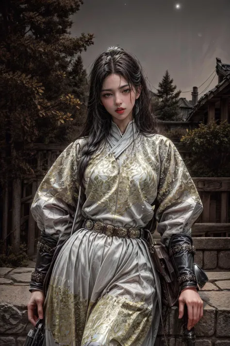 <(best quality, extremery best quality, masterpiece:1.4), (realistic, intricate details:1.4), (photorealistic:1.4), (extremely intricate:1.4), highres, ultra highres, ultra detailed, ultra-detailed, absurdres, incredibly absurdres, extremely detailed, high quality, high resolution, hyperrealistic, ultra-realistic, hyper-detailed, top quality, best, fine detail, massive detail, Highly detailed, extreme detailed, highest detailed, high-res, absolutely resolution, reflection, (refraction:1.4), (hyperrealism:1.4), ultra realistic details, highly intricate details, insane details>, BREAK, (1girl:1.3), solo, looking at viewer, (young cute beautiful 18-year-old girl:1.4), 3d face, (hand of Guido Daniele:1.4), beautiful girl, Beautiful face, pretty, girlface, kpop idol,  supermodel, stunning innocent symmetry face, perfect body, medium breast, slim waist, slim legs, (high detailed skin:1.5), glowing eyes, goddess, natural skin texture, shiny skin, White skin, Beautiful detailed face, detailed face, real skin texture, cute delicate face, finely detailed face, golden ratio, golden ratio face, expressive eyes, perfect face, perfect skin, flawless face, clear face, shiny hair, pale skin, Proper body proportion, perfect anatomy, realistic skin texture, luscious lips, glossy lips, natural makeup, beautiful bright pupils, slender figure, intricate eyes, detailed pupils, detailed face and eyes, longeyelashes, blush, good hand, perfect hands, pretty face, beautiful female bodies, finely detailed skin, oily shiny skin, clean facial features, an extremely delicate and beautiful, cute & girly, beautiful detailed eyes, stars in the eyes, detailed simmetric eyes, perfect smooth skin texture, BREAK, (((((brilliant colors, (white robe, chinese clothes, (Bracers:1.2), white robe, chinese clothes, sexy, slim, in the style of energetic movement, low-angle, long hair, gray hair, white hair, purple eyes, sword, ((holding sword)), blue flames, glowing weapon, light particles, wallpaper, chromatic aberration:1.4), goddess women, aura, most beautiful artwork in the world, atmosphere:1.2), (dramatic, gritty, intense:1.4), (depth of field:1.7), (palace, plum blossoms, a girl in hanfu, mountain, river, old tree, pine trees, birds, moss, there is white cat sitting near girl:1.2), (ornaments detailed, traditional clothes, water, chinese clothes, sash, tree, petals, hair ornament, floating hair, rock, falling petals, flower, chinese traditional architecture, ancient art, chinese style, Chinese, lake background, chinese buildings, misty lake, ancient chinese background, after the rain, wet grass and trees, waterfall, flying splashes, flying petals, leaves, bloom, bloom effect, surrounded by heavy floating petal flow, petal, leaves falling from the tree, peaceful atmosphere, mountainous backdrop, authentic cultural experience, quiet whispers, hushed conversations, tranquil silence, crisp air, soulful melodies, a sense of belonging, bonding with nature, quiet reflection:1.3), (long_hair, mountain background, forest,  river in background, landscape, water reflection:1.3), slow-motion action sequences, surreal details, charging forward, (light anger:1.4), ( absurdly long hair:1.5), ((The girl looked disgusted)), (long legs:1.3), A shot with tension, (Visual impact, giving the poster a dynamic and visually striking appearance:1.2), impactful picture, (joshua middleton comic cover art, hypermaximalist, instagram contest winner, fashion color scheme,  trending on cgsociety, playful illustrations, imaginative overlays, artistic fusion, fantastical scenes, evocative narratives, striking visuals:1.3), (Glowing ambiance, enchanting radiance, luminous lighting, ethereal atmosphere, mesmerizing glow, evocative hues, captivating coloration, dramatic lighting, enchanting aura:1.2), (moon, melanchonic soft light, photorealistic faces, moody lighting:1.4), (night, Night time,  moon light,  Golden Hour, sky, landscape, stars, starry, galaxy sky, milky way, night sky full of stars:1.2), (braids, floating hair, rock, bloom, bloom effect, random patterns, energetic movement, bold colors, dynamic texture, spontaneous creativity:1.2), (blush, Pink lips, Pink lip colour, flat bangs:1.4), (long_hair, outdoors:1.3), (breeze, dust is drifting, ethereal, scenery, nature, mysterious background, fog, wind:1.2),  (iridescent colors, Iridescence, mysterious, fantasy background, fantasy, open mouth:1.2), (Luminescent Particles:1.3), (fullbody:1.2), (eye focus,  face focus, character focus, close-up face:1.2), (dutch angle,  cowboy shot:1.3), colorful refraction)))), BREAK, <hyper realistic DSLR photo, Nikon D5, cinematic portrait, portrait, ultra sharp, analog film photography, film emulation, bokeh, blurry noise background, watercolor, available light, detailed light,  volumetric fog,  beautiful lighting,  Rembrandt lighting,  Cinematic, pixel art,  game art,  key visual,  surreal,   PBR Texturing,   Anisotropic Filtering, Maximum Clarity And Sharpness, Albedo And Specular Maps, Multi-Layered Textures, Surface Shading, Sub-Pixel Convolution,  Sub-Pixel Convolution,  Accurate Simulation Of Light-Material Interaction, blurry foreground, broad light, volumetric light effect, matte painting, perfectly defined features, volumetric lighting, Tone Mapping, Lumen Reflections, Global illumination, Ray Tracing, Screen Space Global Illumination, Accent Lighting, 32k, Natural Lighting, volumetric, cinematic masterpiece, Rule of thirds, high dynamic range, Multi-exposure HDR capture, cinematic render, game cg cinematic, atmospheric perspective, movie scene, epic dynamic frame, motion blur, ((cinematic look, Film look)), rim light, 4k textures, adobe lightroom, photolab, hyperdetailed, exposure blend, professional color grading, professional color correction, aerial perspective, particles and dust in beams of light, cinematic scene, dynamic lighting, sharp details, lomography, soft focus, light leaks, bold hues, atmospheric depth, (explosive light and shadow:1.2), aesthetics, intricate designs, ultra realistic digital art, (zentangle, mandala, tangle, entangle), (fractal art), elegant, vivid colours, floating particles, particles, epic, (ink drawing, oil painting detailed), RAW, huge filesize, extremery detailed CG, Photo, 8k uhd, cinematic atmosphere, trending on artstation, award-winning glamour photograph, highly detailed photo, official art, beautiful and aesthetic, unity 8k wallpaper, beautiful, highly detailed CG illustration, best illustration, intricate, Amazing, emotional, analog, painting, digital painting, concept art, Oil Painting, illustration, Classical art, Renaissance, Romanticism, Neoclassicism, Color Palette, depth and contrast, Vibrant colors, saturated, rich saturation, color harmony, vivid palette, concept-art, design style, detail character, concept render, colorful, analog photography, dreamy atmosphere, specular highlights, atmospheric lighting, (dynamic angle, dynamic pose :1.3), (shiny, clothes reflecting light, lens flare, bloom effect, light particle, lens glare:1.3), realistic light, realistic lighting, cinematic light, (cinematic lighting), light in the face, soft lighting, saturated colors, detailed background, sharp focus, 8k high definition, perspective, Master Composition, roughness, post-processing, soft shadows, realistic shadows, ambient occlusion, ray-tracing, subsurface scattering, photon mapping, physically-based rendering, octane rendering, unreal engine 5, ue5 rendering, Adobe After FX, dslr, RTX, Best character details, radiosity, sharp, antialiased, RAW photo, HDR, 8k, 4k, (((Photographed by Roger Deakins, using a RED Monstro 8K VV camera and a series of high-end lenses))), ((Hasselblad photography)), (film grain:1.4), Kodak portra 400, ((Fujifilm X-T5)), professional photograph, caustics, Broad lighting, diffuse lighting, rim lighting, two tone lighting, textile details, visible pores, high resolution scan, professionally color graded, photographic reality, automatic white balance, best lighting, detailed shadow, high contrast, strong light and shadow>, (PureErosFace_V1:0.4), (ulzzang-6500:0.6), <lora:epiNoiseoffset_v3:2>, <lora:add_detail:0.6>, <lora:hipoly_3dcg_v7-epoch-000012:0.6>, (kbxll:0.6), <lora:more_details:0.6>,  <lora:Chinese clothing, Feiyu outfit:1>