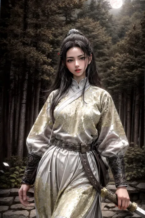 <(best quality, extremery best quality, masterpiece:1.4), (realistic, intricate details:1.4), (photorealistic:1.4), (extremely intricate:1.4), highres, ultra highres, ultra detailed, ultra-detailed, absurdres, incredibly absurdres, extremely detailed, high quality, high resolution, hyperrealistic, ultra-realistic, hyper-detailed, top quality, best, fine detail, massive detail, Highly detailed, extreme detailed, highest detailed, high-res, absolutely resolution, reflection, (refraction:1.4), (hyperrealism:1.4), ultra realistic details, highly intricate details, insane details>, BREAK, (1girl:1.3), solo, looking at viewer, (young cute beautiful 18-year-old girl:1.4), 3d face, (hand of Guido Daniele:1.4), beautiful girl, Beautiful face, pretty, girlface, kpop idol,  supermodel, stunning innocent symmetry face, perfect body, medium breast, slim waist, slim legs, (high detailed skin:1.5), glowing eyes, goddess, natural skin texture, shiny skin, White skin, Beautiful detailed face, detailed face, real skin texture, cute delicate face, finely detailed face, golden ratio, golden ratio face, expressive eyes, perfect face, perfect skin, flawless face, clear face, shiny hair, pale skin, Proper body proportion, perfect anatomy, realistic skin texture, luscious lips, glossy lips, natural makeup, beautiful bright pupils, slender figure, intricate eyes, detailed pupils, detailed face and eyes, longeyelashes, blush, good hand, perfect hands, pretty face, beautiful female bodies, finely detailed skin, oily shiny skin, clean facial features, an extremely delicate and beautiful, cute & girly, beautiful detailed eyes, stars in the eyes, detailed simmetric eyes, perfect smooth skin texture, BREAK, (((((brilliant colors, (white robe, chinese clothes, (Bracers:1.2), white robe, chinese clothes, sexy, slim, in the style of energetic movement, low-angle, long hair, gray hair, white hair, purple eyes, sword, ((holding sword)), blue flames, glowing weapon, light particles, wallpaper, chromatic aberration:1.4), goddess women, aura, most beautiful artwork in the world, atmosphere:1.2), (dramatic, gritty, intense:1.4), (depth of field:1.7), (palace, plum blossoms, a girl in hanfu, mountain, river, old tree, pine trees, birds, moss, there is white cat sitting near girl:1.2), (ornaments detailed, traditional clothes, water, chinese clothes, sash, tree, petals, hair ornament, floating hair, rock, falling petals, flower, chinese traditional architecture, ancient art, chinese style, Chinese, lake background, chinese buildings, misty lake, ancient chinese background, after the rain, wet grass and trees, waterfall, flying splashes, flying petals, leaves, bloom, bloom effect, surrounded by heavy floating petal flow, petal, leaves falling from the tree, peaceful atmosphere, mountainous backdrop, authentic cultural experience, quiet whispers, hushed conversations, tranquil silence, crisp air, soulful melodies, a sense of belonging, bonding with nature, quiet reflection:1.3), (long_hair, mountain background, forest,  river in background, landscape, water reflection:1.3), slow-motion action sequences, surreal details, charging forward, (light anger:1.4), ( absurdly long hair:1.5), ((The girl looked disgusted)), (long legs:1.3), A shot with tension, (Visual impact, giving the poster a dynamic and visually striking appearance:1.2), impactful picture, (joshua middleton comic cover art, hypermaximalist, instagram contest winner, fashion color scheme,  trending on cgsociety, playful illustrations, imaginative overlays, artistic fusion, fantastical scenes, evocative narratives, striking visuals:1.3), (Glowing ambiance, enchanting radiance, luminous lighting, ethereal atmosphere, mesmerizing glow, evocative hues, captivating coloration, dramatic lighting, enchanting aura:1.2), (moon, melanchonic soft light, photorealistic faces, moody lighting:1.4), (night, Night time,  moon light,  Golden Hour, sky, landscape, stars, starry, galaxy sky, milky way, night sky full of stars:1.2), (braids, floating hair, rock, bloom, bloom effect, random patterns, energetic movement, bold colors, dynamic texture, spontaneous creativity:1.2), (blush, Pink lips, Pink lip colour, flat bangs:1.4), (long_hair, outdoors:1.3), (breeze, dust is drifting, ethereal, scenery, nature, mysterious background, fog, wind:1.2),  (iridescent colors, Iridescence, mysterious, fantasy background, fantasy, open mouth:1.2), (Luminescent Particles:1.3), (fullbody:1.2), (eye focus,  face focus, character focus, close-up face:1.2), (dutch angle,  cowboy shot:1.3), colorful refraction)))), BREAK, <hyper realistic DSLR photo, Nikon D5, cinematic portrait, portrait, ultra sharp, analog film photography, film emulation, bokeh, blurry noise background, watercolor, available light, detailed light,  volumetric fog,  beautiful lighting,  Rembrandt lighting,  Cinematic, pixel art,  game art,  key visual,  surreal,   PBR Texturing,   Anisotropic Filtering, Maximum Clarity And Sharpness, Albedo And Specular Maps, Multi-Layered Textures, Surface Shading, Sub-Pixel Convolution,  Sub-Pixel Convolution,  Accurate Simulation Of Light-Material Interaction, blurry foreground, broad light, volumetric light effect, matte painting, perfectly defined features, volumetric lighting, Tone Mapping, Lumen Reflections, Global illumination, Ray Tracing, Screen Space Global Illumination, Accent Lighting, 32k, Natural Lighting, volumetric, cinematic masterpiece, Rule of thirds, high dynamic range, Multi-exposure HDR capture, cinematic render, game cg cinematic, atmospheric perspective, movie scene, epic dynamic frame, motion blur, ((cinematic look, Film look)), rim light, 4k textures, adobe lightroom, photolab, hyperdetailed, exposure blend, professional color grading, professional color correction, aerial perspective, particles and dust in beams of light, cinematic scene, dynamic lighting, sharp details, lomography, soft focus, light leaks, bold hues, atmospheric depth, (explosive light and shadow:1.2), aesthetics, intricate designs, ultra realistic digital art, (zentangle, mandala, tangle, entangle), (fractal art), elegant, vivid colours, floating particles, particles, epic, (ink drawing, oil painting detailed), RAW, huge filesize, extremery detailed CG, Photo, 8k uhd, cinematic atmosphere, trending on artstation, award-winning glamour photograph, highly detailed photo, official art, beautiful and aesthetic, unity 8k wallpaper, beautiful, highly detailed CG illustration, best illustration, intricate, Amazing, emotional, analog, painting, digital painting, concept art, Oil Painting, illustration, Classical art, Renaissance, Romanticism, Neoclassicism, Color Palette, depth and contrast, Vibrant colors, saturated, rich saturation, color harmony, vivid palette, concept-art, design style, detail character, concept render, colorful, analog photography, dreamy atmosphere, specular highlights, atmospheric lighting, (dynamic angle, dynamic pose :1.3), (shiny, clothes reflecting light, lens flare, bloom effect, light particle, lens glare:1.3), realistic light, realistic lighting, cinematic light, (cinematic lighting), light in the face, soft lighting, saturated colors, detailed background, sharp focus, 8k high definition, perspective, Master Composition, roughness, post-processing, soft shadows, realistic shadows, ambient occlusion, ray-tracing, subsurface scattering, photon mapping, physically-based rendering, octane rendering, unreal engine 5, ue5 rendering, Adobe After FX, dslr, RTX, Best character details, radiosity, sharp, antialiased, RAW photo, HDR, 8k, 4k, (((Photographed by Roger Deakins, using a RED Monstro 8K VV camera and a series of high-end lenses))), ((Hasselblad photography)), (film grain:1.4), Kodak portra 400, ((Fujifilm X-T5)), professional photograph, caustics, Broad lighting, diffuse lighting, rim lighting, two tone lighting, textile details, visible pores, high resolution scan, professionally color graded, photographic reality, automatic white balance, best lighting, detailed shadow, high contrast, strong light and shadow>, (PureErosFace_V1:0.4), (ulzzang-6500:0.6), <lora:epiNoiseoffset_v3:2>, <lora:add_detail:0.6>, <lora:hipoly_3dcg_v7-epoch-000012:0.6>, (kbxll:0.6), <lora:more_details:0.6>,  <lora:Chinese clothing, Feiyu outfit:1>