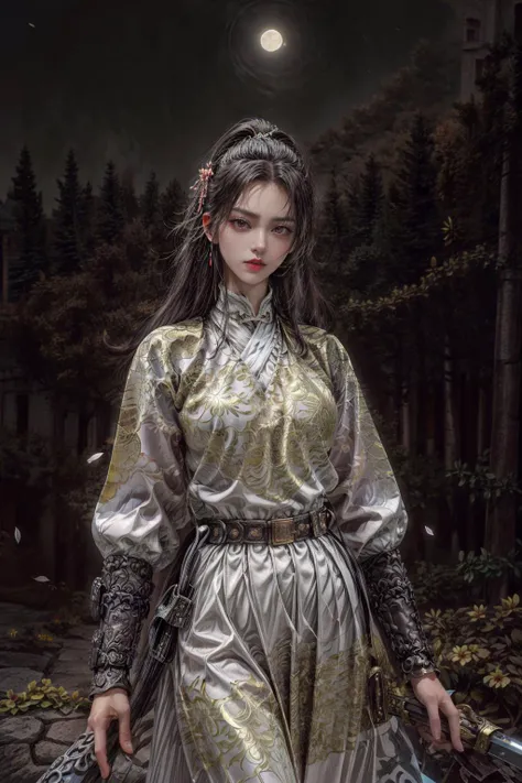 <(best quality, extremery best quality, masterpiece:1.4), (realistic, intricate details:1.4), (photorealistic:1.4), (extremely intricate:1.4), highres, ultra highres, ultra detailed, ultra-detailed, absurdres, incredibly absurdres, extremely detailed, high quality, high resolution, hyperrealistic, ultra-realistic, hyper-detailed, top quality, best, fine detail, massive detail, Highly detailed, extreme detailed, highest detailed, high-res, absolutely resolution, reflection, (refraction:1.4), (hyperrealism:1.4), ultra realistic details, highly intricate details, insane details>, BREAK, (1girl:1.3), solo, looking at viewer, (young cute beautiful 18-year-old girl:1.4), 3d face, (hand of Guido Daniele:1.4), beautiful girl, Beautiful face, pretty, girlface, kpop idol, supermodel, stunning innocent symmetry face, perfect body, medium breast, slim waist, slim legs, (high detailed skin:1.5), glowing eyes, goddess, natural skin texture, shiny skin, White skin, Beautiful detailed face, detailed face, real skin texture, cute delicate face, finely detailed face, golden ratio, golden ratio face, expressive eyes, perfect face, perfect skin, flawless face, clear face, shiny hair, pale skin, Proper body proportion, perfect anatomy, realistic skin texture, luscious lips, glossy lips, natural makeup, beautiful bright pupils, slender figure, intricate eyes, detailed pupils, detailed face and eyes, longeyelashes, blush, good hand, perfect hands, pretty face, beautiful female bodies, finely detailed skin, oily shiny skin, clean facial features, an extremely delicate and beautiful, cute & girly, beautiful detailed eyes, stars in the eyes, detailed simmetric eyes, perfect smooth skin texture, BREAK, (((((brilliant colors, (white robe, chinese clothes, (Bracers:1.2), white robe, chinese clothes, sexy, slim, in the style of energetic movement, low-angle, long hair, gray hair, white hair, purple eyes, sword, ((holding sword)), blue flames, glowing weapon, light particles, wallpaper, chromatic aberration:1.4), goddess women, aura, most beautiful artwork in the world, atmosphere:1.2), (dramatic, gritty, intense:1.4), (depth of field:1.7), (palace, plum blossoms, a girl in hanfu, mountain, river, old tree, pine trees, birds, moss, there is white cat sitting near girl:1.2), (ornaments detailed, traditional clothes, water, chinese clothes, sash, tree, petals, hair ornament, floating hair, rock, falling petals, flower, chinese traditional architecture, ancient art, chinese style, Chinese, lake background, chinese buildings, misty lake, ancient chinese background, after the rain, wet grass and trees, waterfall, flying splashes, flying petals, leaves, bloom, bloom effect, surrounded by heavy floating petal flow, petal, leaves falling from the tree, peaceful atmosphere, mountainous backdrop, authentic cultural experience, quiet whispers, hushed conversations, tranquil silence, crisp air, soulful melodies, a sense of belonging, bonding with nature, quiet reflection:1.3), (long_hair, mountain background, forest, river in background, landscape, water reflection:1.3), slow-motion action sequences, surreal details, charging forward, (light anger:1.4), ( absurdly long hair:1.5), ((The girl looked disgusted)), (long legs:1.3), A shot with tension, (Visual impact, giving the poster a dynamic and visually striking appearance:1.2), impactful picture, (joshua middleton comic cover art, hypermaximalist, instagram contest winner, fashion color scheme, trending on cgsociety, playful illustrations, imaginative overlays, artistic fusion, fantastical scenes, evocative narratives, striking visuals:1.3), (Glowing ambiance, enchanting radiance, luminous lighting, ethereal atmosphere, mesmerizing glow, evocative hues, captivating coloration, dramatic lighting, enchanting aura:1.2), (moon, melanchonic soft light, photorealistic faces, moody lighting:1.4), (night, Night time, moon light, Golden Hour, sky, landscape, stars, starry, galaxy sky, milky way, night sky full of stars:1.2), (braids, floating hair, rock, bloom, bloom effect, random patterns, energetic movement, bold colors, dynamic texture, spontaneous creativity:1.2), (blush, Pink lips, Pink lip colour, flat bangs:1.4), (long_hair, outdoors:1.3), (breeze, dust is drifting, ethereal, scenery, nature, mysterious background, fog, wind:1.2), (iridescent colors, Iridescence, mysterious, fantasy background, fantasy, open mouth:1.2), (Luminescent Particles:1.3), (fullbody:1.2), (eye focus, face focus, character focus, close-up face:1.2), (dutch angle, cowboy shot:1.3), colorful refraction)))), BREAK, <hyper realistic DSLR photo, Nikon D5, cinematic portrait, portrait, ultra sharp, analog film photography, film emulation, bokeh, blurry noise background, watercolor, available light, detailed light, volumetric fog, beautiful lighting, Rembrandt lighting, Cinematic, pixel art, game art, key visual, surreal, PBR Texturing, Anisotropic Filtering, Maximum Clarity And Sharpness, Albedo And Specular Maps, Multi-Layered Textures, Surface Shading, Sub-Pixel Convolution, Sub-Pixel Convolution, Accurate Simulation Of Light-Material Interaction, blurry foreground, broad light, volumetric light effect, matte painting, perfectly defined features, volumetric lighting, Tone Mapping, Lumen Reflections, Global illumination, Ray Tracing, Screen Space Global Illumination, Accent Lighting, 32k, Natural Lighting, volumetric, cinematic masterpiece, Rule of thirds, high dynamic range, Multi-exposure HDR capture, cinematic render, game cg cinematic, atmospheric perspective, movie scene, epic dynamic frame, motion blur, ((cinematic look, Film look)), rim light, 4k textures, adobe lightroom, photolab, hyperdetailed, exposure blend, professional color grading, professional color correction, aerial perspective, particles and dust in beams of light, cinematic scene, dynamic lighting, sharp details, lomography, soft focus, light leaks, bold hues, atmospheric depth, (explosive light and shadow:1.2), aesthetics, intricate designs, ultra realistic digital art, (zentangle, mandala, tangle, entangle), (fractal art), elegant, vivid colours, floating particles, particles, epic, (ink drawing, oil painting detailed), RAW, huge filesize, extremery detailed CG, Photo, 8k uhd, cinematic atmosphere, trending on artstation, award-winning glamour photograph, highly detailed photo, official art, beautiful and aesthetic, unity 8k wallpaper, beautiful, highly detailed CG illustration, best illustration, intricate, Amazing, emotional, analog, painting, digital painting, concept art, Oil Painting, illustration, Classical art, Renaissance, Romanticism, Neoclassicism, Color Palette, depth and contrast, Vibrant colors, saturated, rich saturation, color harmony, vivid palette, concept-art, design style, detail character, concept render, colorful, analog photography, dreamy atmosphere, specular highlights, atmospheric lighting, (dynamic angle, dynamic pose :1.3), (shiny, clothes reflecting light, lens flare, bloom effect, light particle, lens glare:1.3), realistic light, realistic lighting, cinematic light, (cinematic lighting), light in the face, soft lighting, saturated colors, detailed background, sharp focus, 8k high definition, perspective, Master Composition, roughness, post-processing, soft shadows, realistic shadows, ambient occlusion, ray-tracing, subsurface scattering, photon mapping, physically-based rendering, octane rendering, unreal engine 5, ue5 rendering, Adobe After FX, dslr, RTX, Best character details, radiosity, sharp, antialiased, RAW photo, HDR, 8k, 4k, (((Photographed by Roger Deakins, using a RED Monstro 8K VV camera and a series of high-end lenses))), ((Hasselblad photography)), (film grain:1.4), Kodak portra 400, ((Fujifilm X-T5)), professional photograph, caustics, Broad lighting, diffuse lighting, rim lighting, two tone lighting, textile details, visible pores, high resolution scan, professionally color graded, photographic reality, automatic white balance, best lighting, detailed shadow, high contrast, strong light and shadow>, (PureErosFace_V1:0.4), (ulzzang-6500:0.6), <lora:epiNoiseoffset_v3:2>, <lora:add_detail:0.6>, <lora:hipoly_3dcg_v7-epoch-000012:0.6>, (kbxll:0.6), <lora:more_details:0.6>, <lora:Chinese clothing, Feiyu outfit:1>