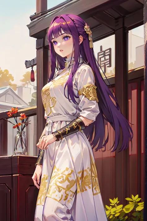 <lora:36é£é±¼_0.9 _æè£
:0.8> white robe,chinese clothes,(Bracers:1.2),white robe,chinese clothes, <lora:Fern:1> FernFrieren, very long hair, purple eyes, (purple pupils),, ultra detailed, masterpiece, best quality, aesthetic, detailed,