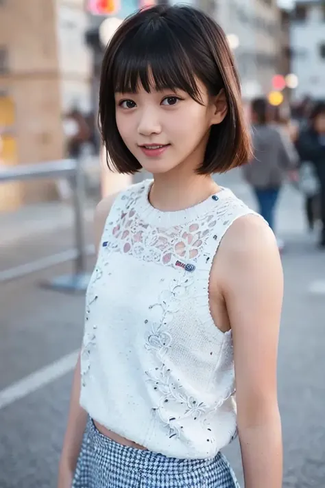 (skin blemish:1.2), (skindentation), black eye, 1woman, 25yo, (((woman))), solo, realistic, best quality, photorealistic, masterpiece, 8k, high res, solo, extremely detailed face, (professional lighting, bokeh), (light particles, lens flare, glowing particles:0.6), (dynamic pose:1.2), soft lighting, top angle view, fashionable and trendy atmosphere, hongkong, street, city, harbour, ((daytime)), sky, ((looking at the viewer:1)), (looking at the camera),(portrait:0.6), cowboy shot, gorgeous, standing, keep original facial proportion, wide shoulder, full body, (small breast), (short hair), brown hair, floating hair, lips, lipstick, seductive smile, floating hair, smile, open_mouth, teeth, (sleeves less white blouse), (jumper skirt), eyelashes, mole, (mole under eye:1), <lora:AngelaY_V2:0.8>