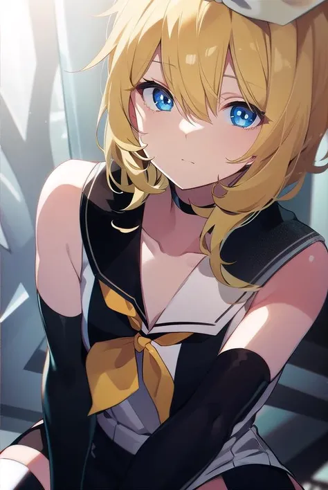 kagaminerin, <lora:rinkagaminemeltdown-lora-nochekaiser:1>,
rin kagamine, short hair, blue eyes, blonde hair,
BREAK bangs, hair ornament, thighhighs, gloves, dress, bow, bare shoulders, hair bow, sleeveless, choker, black gloves, hairclip, elbow gloves, black thighhighs, sailor collar, black dress, zettai ryouiki, neckerchief, sleeveless dress, swept bangs, black choker, short dress, white bow, sailor dress, yellow neckerchief, (meltdown costume:1.5),
BREAK looking at viewer,
BREAK outdoors,
BREAK <lora:GoodHands-vanilla:1>, (masterpiece:1.2), best quality, high resolution, unity 8k wallpaper, (illustration:0.8), (beautiful detailed eyes:1.6), extremely detailed face, perfect lighting, extremely detailed CG, (perfect hands, perfect anatomy),