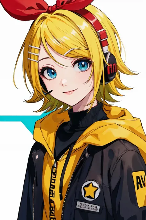 <lyco:rinkagaminetest:1.5>rin kagamine, blonde hair, blue eyes, hair bow, headset, short hair, headphones,
(best quality, masterpiece, RAW photo,ultra-detailed:1.2), <lyco:GoodHands-beta2:1.0>,1girl,solo,looking at viewer,smile