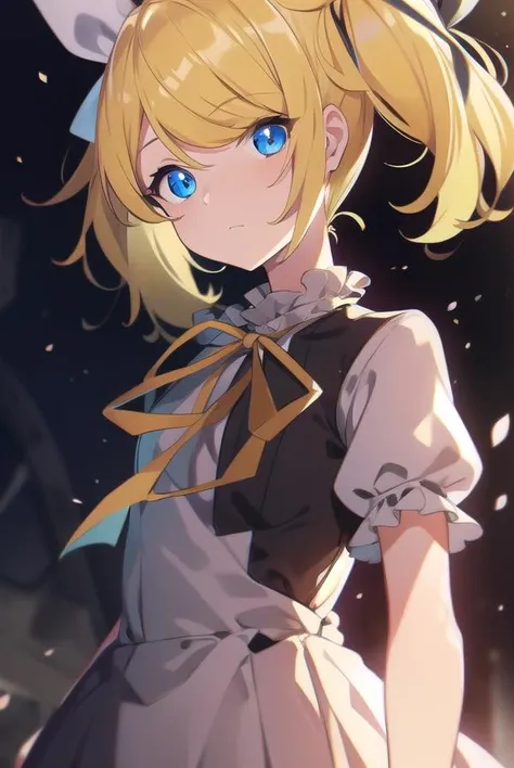 kagaminerin, <lora:rinkagaminemeltdown-lora-nochekaiser:1>,
rin kagamine, short hair, blue eyes, blonde hair,
BREAK dress, bow, short sleeves, frills, detached sleeves, frilled sleeves, black sleeves, hair ornament, ribbon, twintails, hair bow, hair ribbon, hairclip, swept bangs, (meltdown costume:1.5),
BREAK looking at viewer,
BREAK outdoors,
BREAK <lora:GoodHands-vanilla:1>, (masterpiece:1.2), best quality, high resolution, unity 8k wallpaper, (illustration:0.8), (beautiful detailed eyes:1.6), extremely detailed face, perfect lighting, extremely detailed CG, (perfect hands, perfect anatomy),