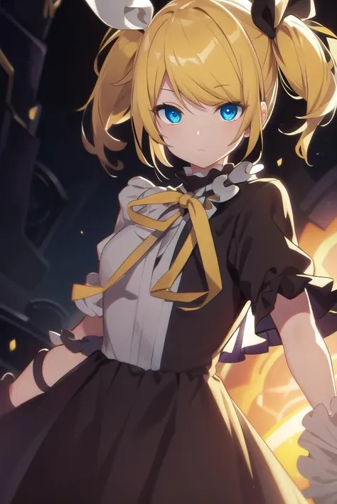 kagaminerin, <lora:rinkagaminemeltdown-lora-nochekaiser:1>,
rin kagamine, short hair, blue eyes, blonde hair,
BREAK dress, bow, short sleeves, frills, detached sleeves, frilled sleeves, black sleeves, hair ornament, ribbon, twintails, hair bow, hair ribbon, hairclip, swept bangs, (meltdown costume:1.5),
BREAK looking at viewer,
BREAK outdoors,
BREAK <lora:GoodHands-vanilla:1>, (masterpiece:1.2), best quality, high resolution, unity 8k wallpaper, (illustration:0.8), (beautiful detailed eyes:1.6), extremely detailed face, perfect lighting, extremely detailed CG, (perfect hands, perfect anatomy),
