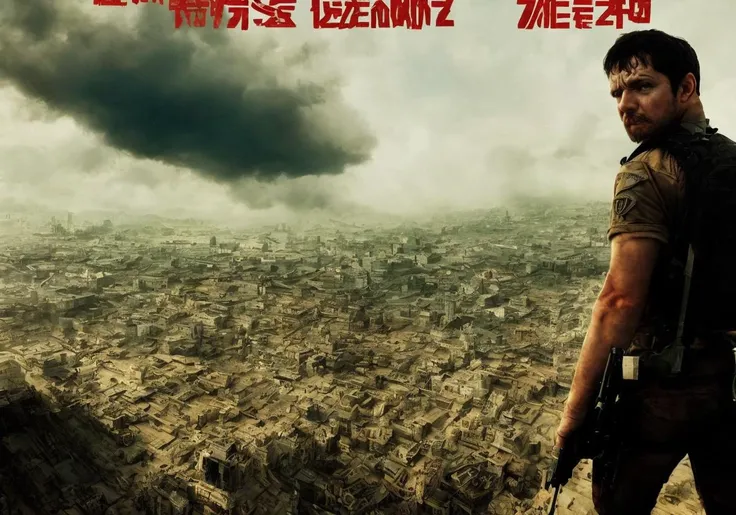 best quality, masterpiece, poster, bright green eyes, looking directly at the camera (D1J1Z1 man:1.3) in another world, afffff666666