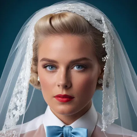 UHD, 4k, ultra detailed, cinematic, a photograph of  <lora:Retro Fashion style:1>
a woman in a wedding dress with a veil retro style,1girl,solo,blue eyes,blonde hair,shirt,1boy,closed mouth,white shirt,necktie,collared shirt,portrait,realistic,fine art parody , model, modeling, retro, fashion, vintage, classic, 1950's, 1940's 1960's, different, colorful, different hair style, vivid, film noise, film grain, filmic, perfect, perfection, detailed, contrast, deep color, saturation, fashionista, retro fashion style, epic, beautiful lighting, inpsiring