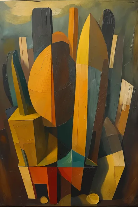 masterpiece,best quality,oil painting,principles of Cubism to architecture,cat:2,<lora:tbh109-:0.9>,style of Alexander Archipenko,