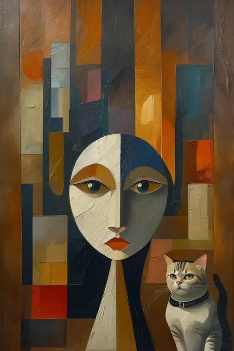 masterpiece,best quality,oil painting,principles of Cubism to architecture,cat:2,<lora:tbh109-:0.9>,style of Alexander Archipenko,
