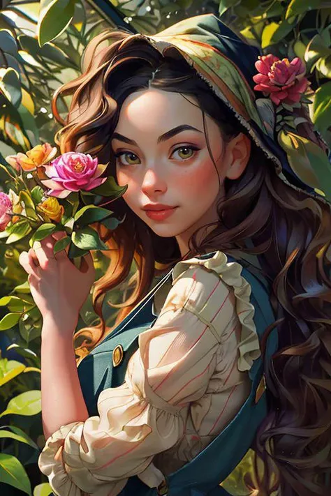 DEN_sarahecmilla_steamgirl,
(in a giant glass green house filled with exotic flowers and plants wearing overalls and a bandana walking through the flowers, arboretum, green house, glass, plants, flowers:1.2),
bokeh, f1.4, 40mm, photorealistic, raw, 8k, textured skin, skin pores, intricate details  <lora:epi_noiseoffset2:1>, epiCRealism <lora:ClothingAdjuster3:-1>