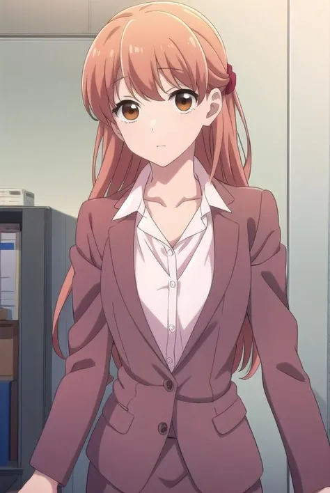 narumimomose, <lora:narumimomose-lora-nochekaiser:1>,
narumi momose, long hair, (brown eyes:1.2),
BREAK skirt, shirt, jacket, formal, suit, pencil skirt, office lady, skirt suit,
BREAK looking at viewer,
BREAK indoors,
BREAK <lora:GoodHands-vanilla:1>, (masterpiece:1.2), best quality, high resolution, unity 8k wallpaper, (illustration:0.8), (beautiful detailed eyes:1.6), extremely detailed face, perfect lighting, extremely detailed CG, (perfect hands, perfect anatomy),