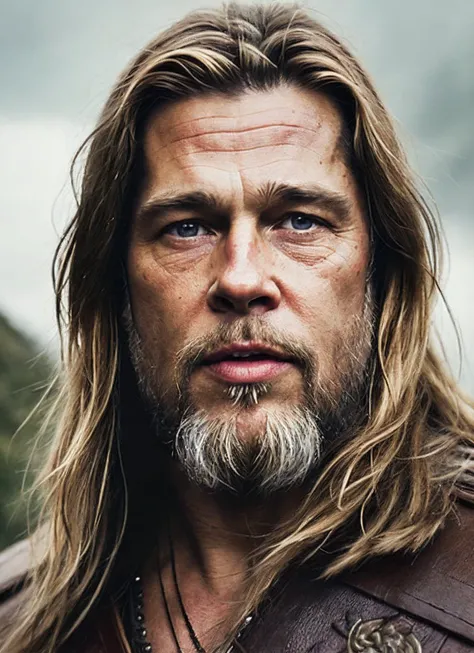 An intricate full color portrait of sks person:1 as (viking warrior), (barbarian), epic character composition, by ilya kuvshinov, alessio albi, nina masic, sharp focus, natural lighting, subsurface scattering, f2, 35mm, film grain, <lora:locon_bradpitt_v1_from_v1_64_32:1.25>