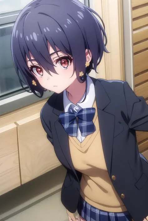 aimizuno, <lora:ai mizuno s2-lora-nochekaiser:1>,
ai mizuno, black hair, hair between eyes, (red eyes:1.5), short hair,
BREAK black jacket, black legwear, black neckwear, black skirt, blazer, brown footwear, collared shirt, flower, hair flower, hair ornament, jacket, loafers, long sleeves, miniskirt, open clothes, open jacket, plaid, plaid neckwear, plaid skirt, pleated skirt, school uniform, shirt, shoes, skirt, sweater, white shirt, wing collar, yellow flower, yellow sweater
BREAK indoors, classroom,
BREAK looking at viewer, (cowboy shot:1.5),
BREAK <lyco:GoodHands-beta2:1>, (masterpiece:1.2), best quality, high resolution, unity 8k wallpaper, (illustration:0.8), (beautiful detailed eyes:1.6), extremely detailed face, perfect lighting, extremely detailed CG, (perfect hands, perfect anatomy),