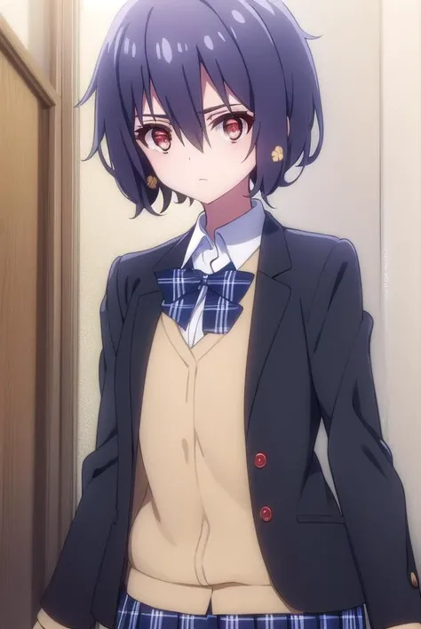 aimizuno, <lora:ai mizuno s2-lora-nochekaiser:1>,
ai mizuno, black hair, hair between eyes, (red eyes:1.5), short hair,
BREAK black jacket, black legwear, black neckwear, black skirt, blazer, brown footwear, collared shirt, flower, hair flower, hair ornament, jacket, loafers, long sleeves, miniskirt, open clothes, open jacket, plaid, plaid neckwear, plaid skirt, pleated skirt, school uniform, shirt, shoes, skirt, sweater, white shirt, wing collar, yellow flower, yellow sweater
BREAK indoors, classroom,
BREAK looking at viewer, (cowboy shot:1.5),
BREAK <lyco:GoodHands-beta2:1>, (masterpiece:1.2), best quality, high resolution, unity 8k wallpaper, (illustration:0.8), (beautiful detailed eyes:1.6), extremely detailed face, perfect lighting, extremely detailed CG, (perfect hands, perfect anatomy),