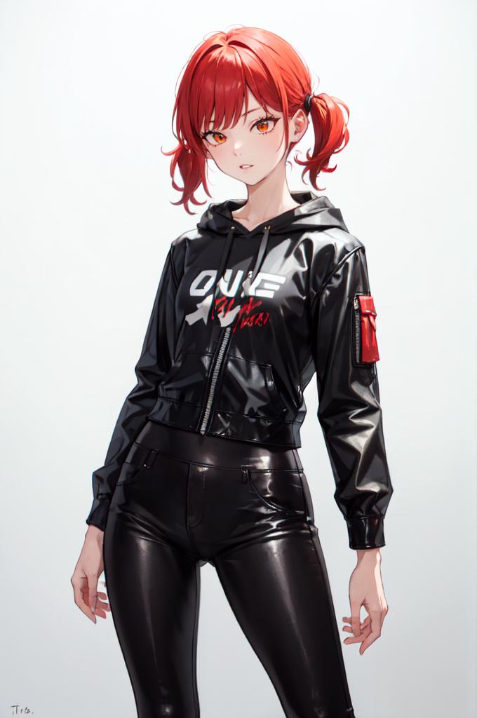A woman in a black jacket and black pants posing for a picture - SeaArt AI