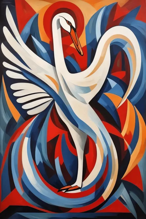 <lora:Natalia Goncharova Style:1>Natalia Goncharova Style - picasso style painting of a swan. picasso art. dynamic poses. full body