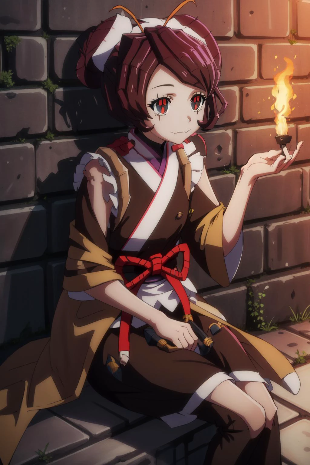 (masterpiece, best quality), intricate details,
1girl, <lora:entoma-overlord-14:0.8> entoma vasilissa zeta,
underground, cobblestone floor, stone walls, sitting, torches on walls,