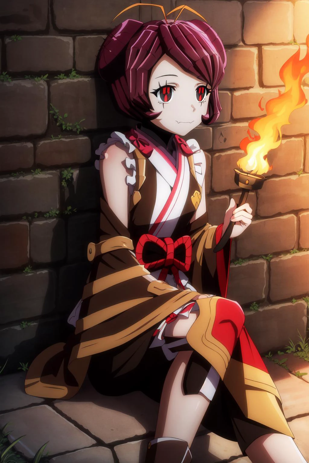 (masterpiece, best quality), intricate details,
1girl, <lora:entoma-overlord-14:0.8> entoma vasilissa zeta,
underground, cobblestone floor, stone walls, sitting, torches on walls,