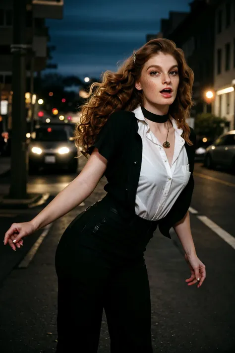 <lora:FayeReagan_1.0-000001:1> FayeReagan
in a (dynamic pose:1.2)
(female in city night life theme),Beauty photo, facing viewer,
with (
Zara Flutter sleeve blouse Wide leg pants Mules Choker necklace Chic & polished
:1.2)
(
long curly hair,
:1.3) hairstyle, (head tilt,:1.2)
detailed hair strand, ear, detailed upper torso, detailed eyes, detailed pupils, detailed iris, detailed nose, detailed lips, ears, detailed sideburns, eye reflection, ray tracing, path tracing,
in style of
Richard Avedon Portrait Large-format camera, high-quality lenses Simple backgrounds,
<lora:epiC35mm:1> epiCPhoto, (plunging neckline:-1) (busy street corner:1.1), street lighting, laughing,