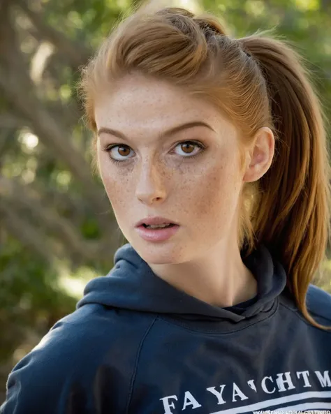 <lora:FayeReagan_SDXL_v1.0-000018:1> professional ((cinematic)) ((close-up headshot)) photography of a beautifully dressed (woman FayeReagan)) in Abercrombie and Fitch sweatshirt with designer linen fabric, natural red hair in a high ponytail, (by Annie Leibovitz, by Mario Testino, by Steven Meisel:1.1), natural lighting, sharp focus, Nikon D850 High image quality, 4K resolution, and still photo capabilities Nikon 105mm ISO 800, 1/50s, f/2.8, 14-bit RAW, Histogram Equalization, Contrast Enhancement, Perfect Color Balance, perfect color gradation