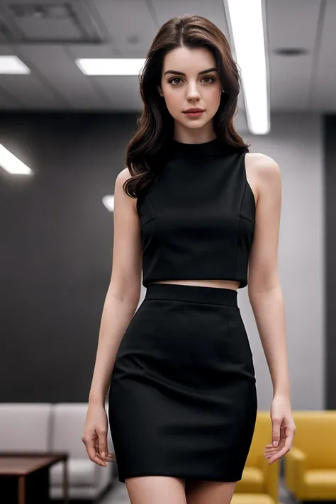 AdelaideK_SoloTI_v1,
(A chic pencil skirt in a sophisticated hue, paired with a crisp blouse for a professional yet elegant ensemble:1.1), ((In a sleek office lobby, surrounded by sleek furniture and the soft glow of modern lighting:1.2)), (seductive), photorealistic, masterpiece, high quality, artistic, unique, award winning photograph, professional, 8k, RAW photo, best quality,flattering, (cinematic:1.3) shallow DOF, depth of field,sharp focus,, PA7_Portrait-MCU,