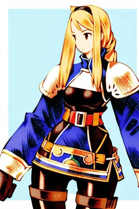 <lora:fftstyle_v1.8:0.8> 1girl, blonde hair, cloak, black armor, thigh gap, shoulder armor, Chinese clothes, cleavage