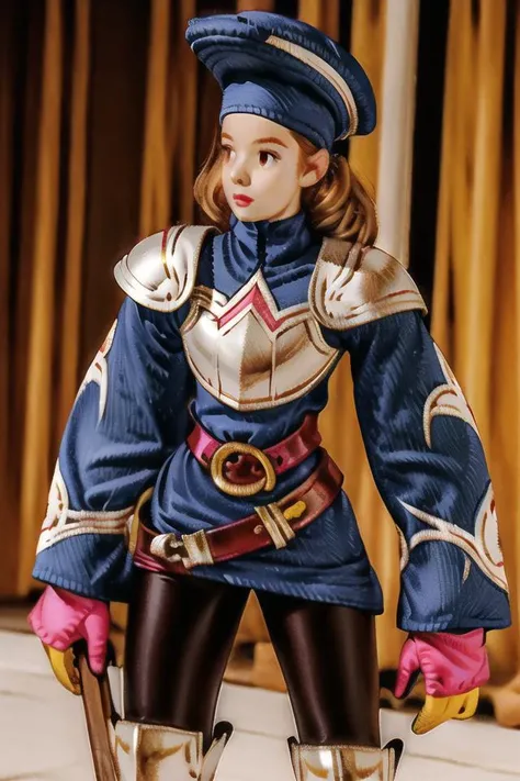 <lora:v1.8_NAI+v2.5_NAI:1> <lora:pinup_girls_v1.0:0.5>hat, 1girl, spandex, armor, pauldrons, poleyn, tunic, sleeves past writs, loose belt