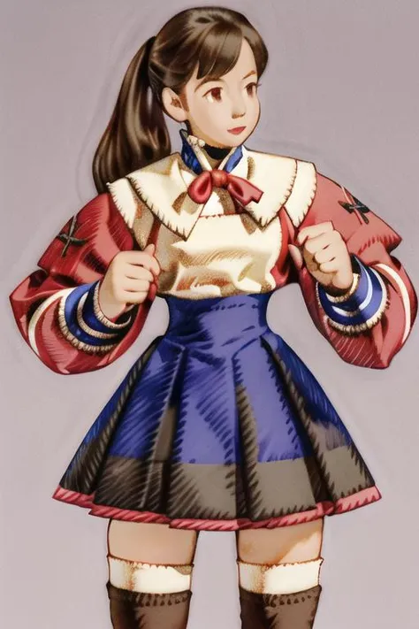 <lora:v1.8_NAI+v2.5_NAI:1>1girl, pleated dress, pauldrons, <lora:pinup_girls_v1.0:0.4>, leg armor, traditional clothes, thigh highs