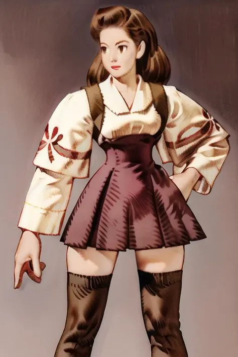 <lora:v1.8_NAI+v2.5_NAI:1>1girl, pleated dress, pauldrons, <lora:pinup_girls_v1.0:0.4>, leg armor, traditional clothes, thigh highs <lora:eleanorp:0.6>