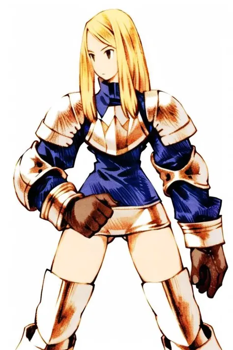 1girl, blonde hair, armor, thigh gap, legs apart, thick thighs, panties <lora:v1.8+v2.2:1>