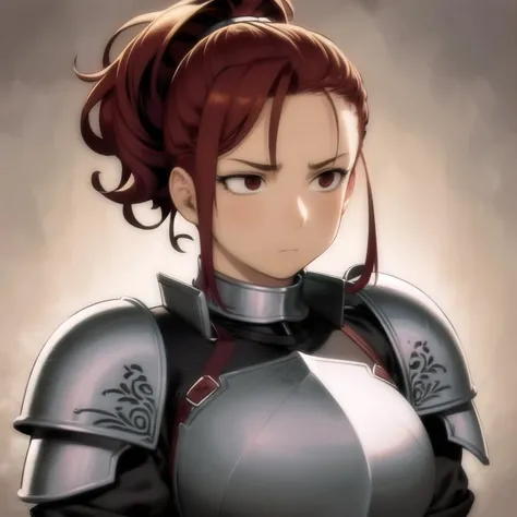 <lora:tukudaniCokeButa_vNotErasingAll:.75>
highly detailed, 8k, masterpiece, (((1girl))), young teenager, ((teenager)), musclar, abs, ((square face)), ((manly face)), androgynous face, square jaw, very short auburn hair, curly hair, high ponytail, fantasy clothes, medieval armor, metal armor, plate armor, large_breasts,broad shoulders, ornate, intricate, dramatic lighting, 4k, detailed_background, caustics, ((upper-body portrait)), blank expression