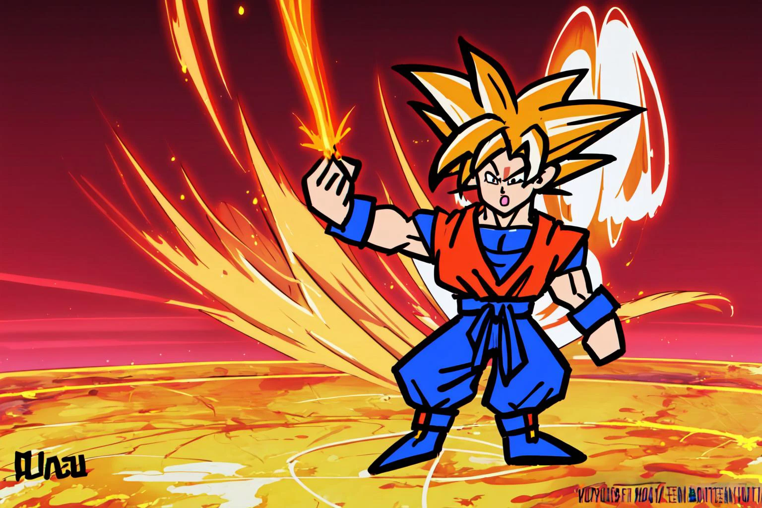 Highly detailed, High Quality, Masterpiece, (TerminalMontage), <lora:TerminalMontage:1.1>, 1boy, full body, son_goku,
super_saiyan, yellow_hair, yellow_aura,<lora:Char_DragonBall_SonGoku:0.5>