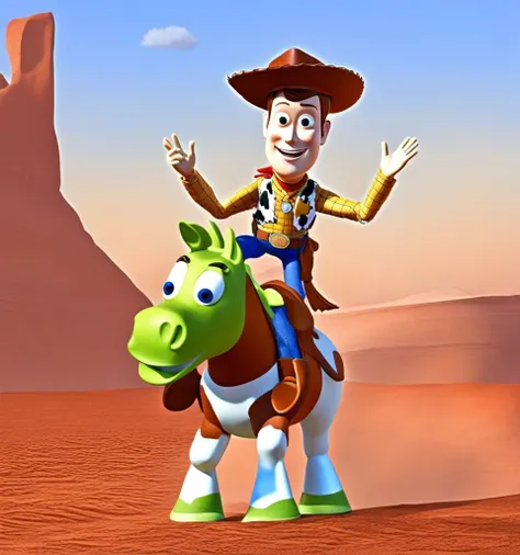 The cowboy from toy story riding a horse on mars DreamDisPix style <lora:SDXL-DreamDisPix-Lora-r32:0.8>