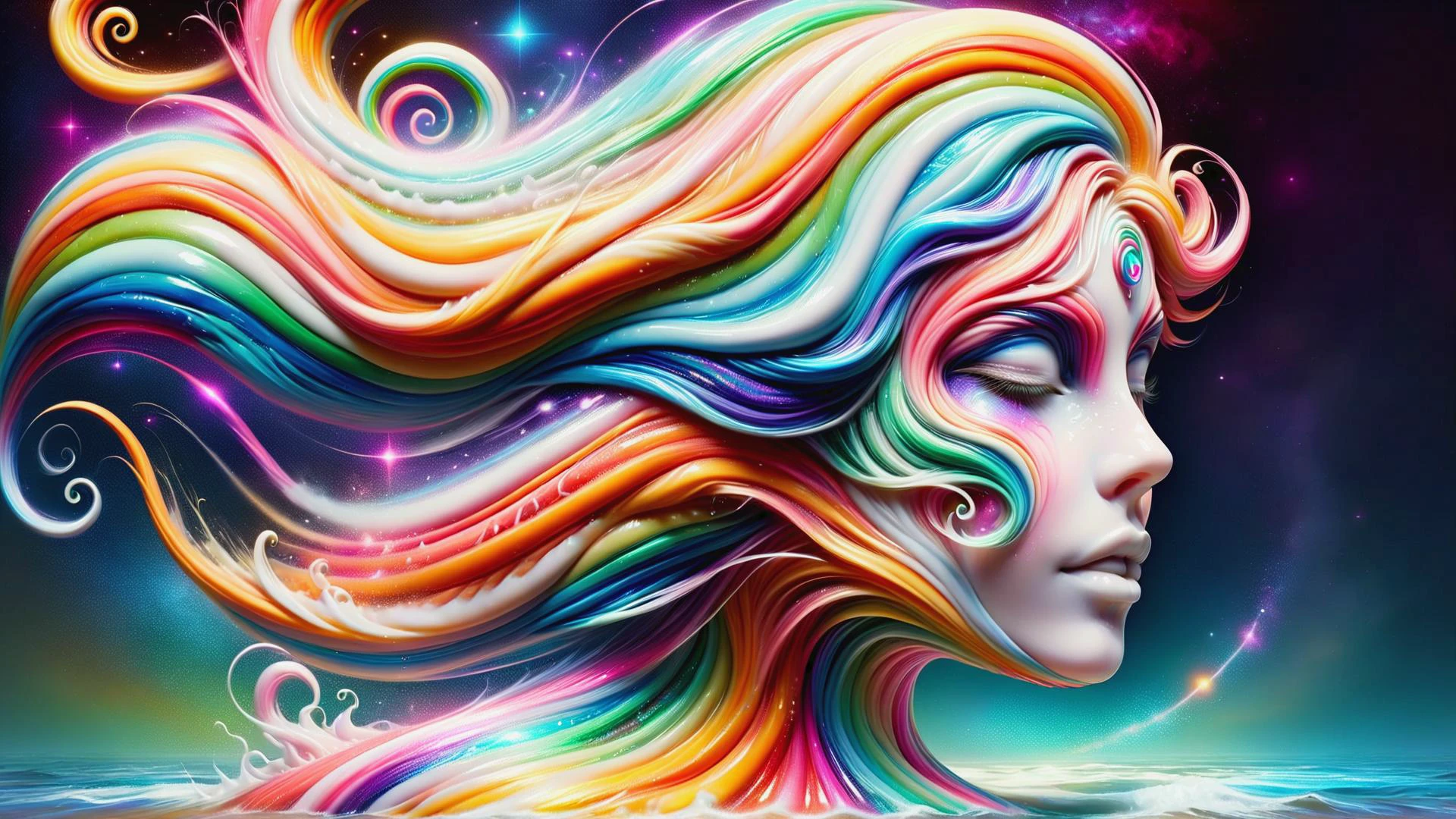 the head of a woman with rainbow hair, floating, translucent, arcane, astral, swirling, vortex in background, splash, outrun, rainbow colors, by gil elvgren, <lora:ral-toothp-sdxl:1> ral-toothp <lora:DonMW15pXL:0.8> DonMW15pXL,, (masterpiece:1.2), best quality, (hyperdetailed, highest detailed:1.2), high resolution textures, <lora:EnvyBetterHiresFixXL01:1>
