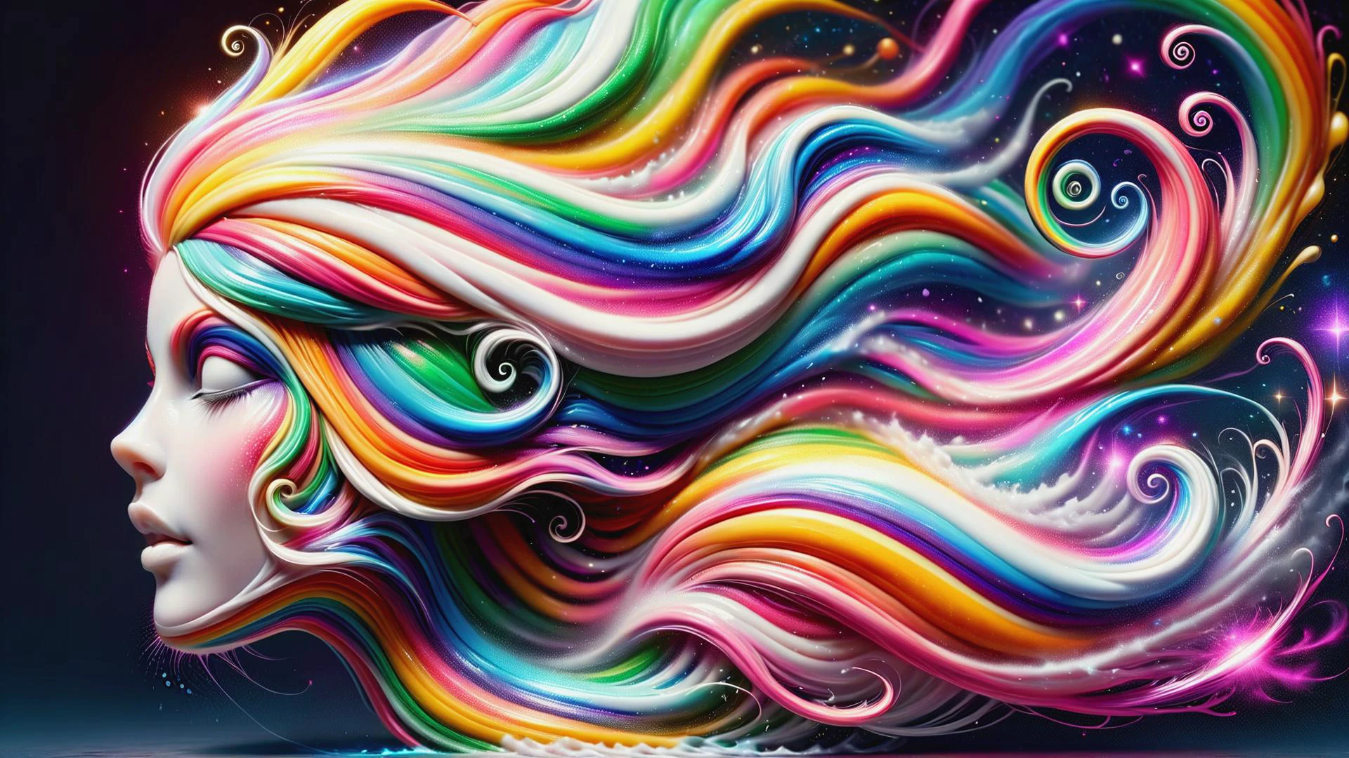 the head of a woman with rainbow hair, floating, translucent, arcane, astral, swirling, vortex in background, splash, outrun, rainbow colors, by gil elvgren, <lora:ral-toothp-sdxl:1> ral-toothp <lora:DonMW15pXL:0.8> DonMW15pXL,, (masterpiece:1.2), best quality, (hyperdetailed, highest detailed:1.2), high resolution textures, <lora:EnvyBetterHiresFixXL01:1>