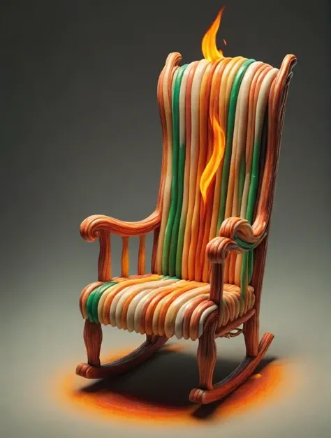 <lora:ral-toothp:1> ral-toothp, concept art, [Rocking chair|Entertainment center], Signature, covered in Fire, FOV 90 degrees