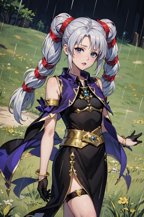 masterpiece, highest quality, Adult women,Very detailed,Rin々Nice face,Open Mouth Smile,White, pink, and purple adventurer uniform,Medieval Europe,Medium Hair,Show your armpits,Black eyes,European facial structure,The dignity of a hero,,Small hair ornament,tattoo,Cape,Legs visible through the skirt,Natural Beauty,The chest is large,Garter stockings with anklets