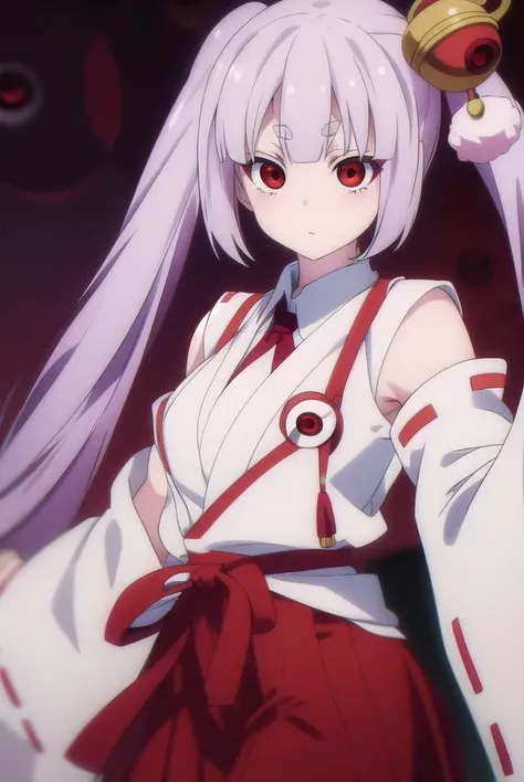 tsukuyoinaba, <lyco:tsukuyoinaba-lyco-nochekaiser:1>, 
tsukuyo inaba, long hair, hair ornament, twintails, very long hair, purple hair, thick eyebrows, (red eyes:1.5),
BREAK skirt, japanese clothes, bell, hakama, hakama skirt, jingle bell, miko, hair bell, red hakama,
BREAK looking at viewer,
BREAK outdoors,
BREAK <lyco:GoodHands-beta2:1>, (masterpiece:1.2), best quality, high resolution, unity 8k wallpaper, (illustration:0.8), (beautiful detailed eyes:1.6), extremely detailed face, perfect lighting, extremely detailed CG, (perfect hands, perfect anatomy),