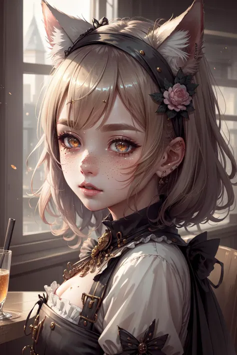 detailed, masterpiece, intricate details, extreme details, detailed, detailed background, cafe, blush, shiny, shiny clothes, shiny hair, freckles, 
<lora:CatgirlMaidV1.0-000003:.75> CatgirlMaid, closeup, face, <lora:CyberpunkStyleV1:.75> PunkAI