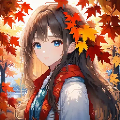 (((sunset))), flat color, Golden ratio, {masterpiece:1.5}, {extremely detailed CG unity 8k wallpaper:1.5}, {Grim expression:1.2}, {1girls:2}, {full body:1.8}, {cry, smile:1.8}, The wind blows the maple leaves, extremely detailed maple leaf, {extremely detailed eyes:1.5}, {extremely beautiful detailed anime face:1.5}, black hair, {cute animal face:1.5}, {extremely delicate and beautiful girls:1.4}, blue eyes,{glowing eyes, blank stare:1.5}, {backlight:2}, body is turning into maple leaves, {flowing maple leaf background:1.4}, {depth of field:2}, Red light, extremely detailed sky, clothes with maple leaf, {Maple tree background:1.5}, body with maple leaf , floating hair with maple leaf, looking at viewer, maple leaf forground, hair with maple leaf, {flowing hair:1.2}, The picture fills the canvas, {flowing:1.2}, dynamic angle