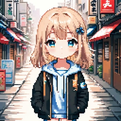 a cute girl standing in street,anime,upper body,chibiï¼