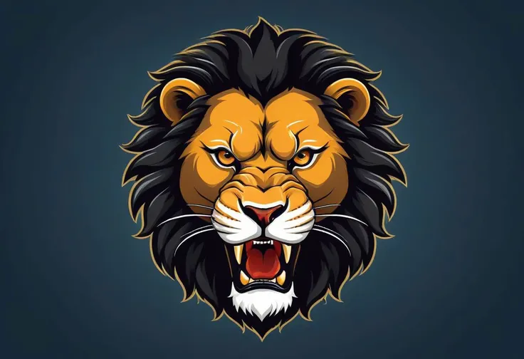 "Produce a striking vector illustration of a ferocious lion head in a 2D flat style, ideal for a football team emblem or logo. Emphasize the lion's furious eyes and fierce expression, creating a centered and attention-grabbing design. Ensure the illustration exudes strength and power while maintaining a clean and symmetrical appearance suitable for a team emblem. Aim for a bold and impactful portrayal of the lion's head, perfect for representing the team's spirit and identity."