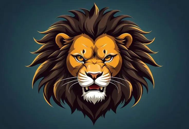 "Produce a striking vector illustration of a ferocious lion head in a 2D flat style, ideal for a football team emblem or logo. Emphasize the lion's furious eyes and fierce expression, creating a centered and attention-grabbing design. Ensure the illustration exudes strength and power while maintaining a clean and symmetrical appearance suitable for a team emblem. Aim for a bold and impactful portrayal of the lion's head, perfect for representing the team's spirit and identity."
