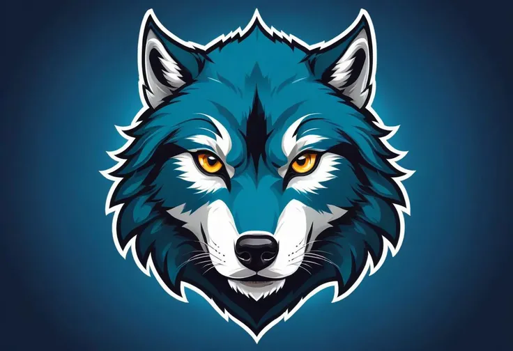 "Craft a compelling vector illustration portraying a powerful wolf head in a 2D flat style, tailored for a football team emblem or logo. Highlight the wolf's intense and determined eyes, creating a centered and commanding design that captivates attention. Infuse the illustration with a sense of strength and resilience, ensuring a clean and symmetrical appearance suitable for emblematic use. Aim for a bold and impactful representation of the wolf's head, symbolizing the team's tenacity and unity."