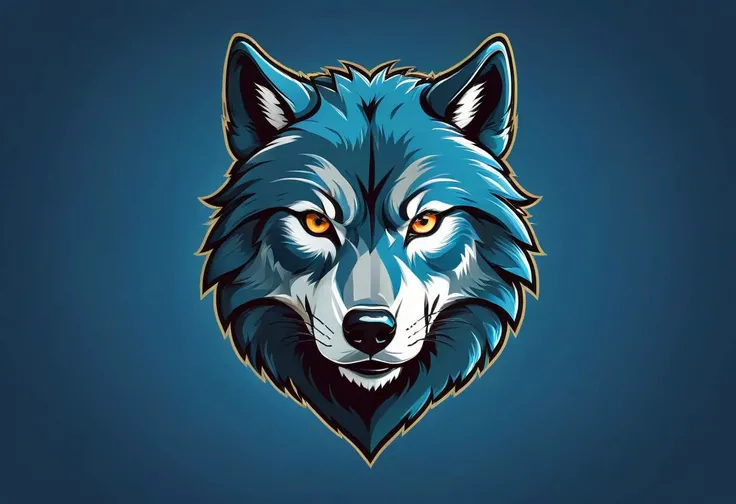 "Craft a compelling vector illustration portraying a powerful wolf head in a 2D flat style, tailored for a football team emblem or logo. Highlight the wolf's intense and determined eyes, creating a centered and commanding design that captivates attention. Infuse the illustration with a sense of strength and resilience, ensuring a clean and symmetrical appearance suitable for emblematic use. Aim for a bold and impactful representation of the wolf's head, symbolizing the team's tenacity and unity."